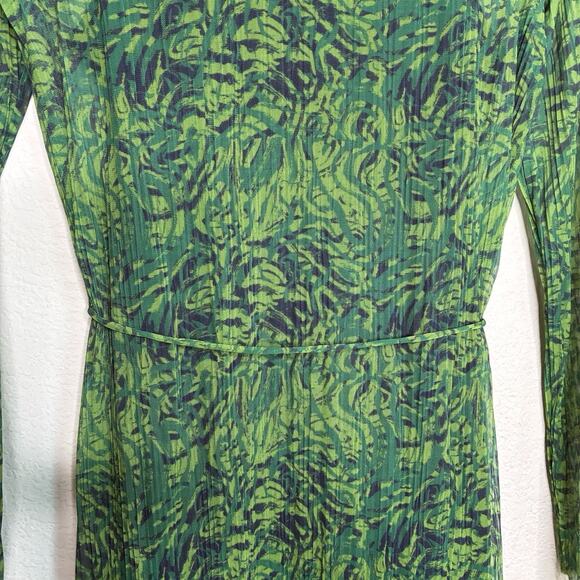 & Other Stories Long Sleeve Pleated Mesh Green Midi Dress S - Picture 4 of 13